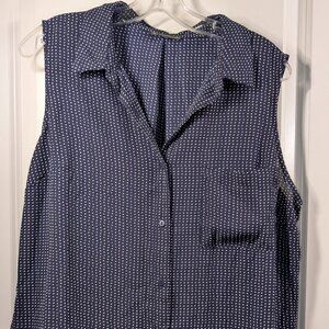 Adrianna Papell Navy Polka Dot Sleeveless Blouse